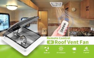 14 "RV tetto di sfiato con telecomando per rimorchio <span class=keywords><strong>Camper</strong></span> universale bianco coperchio del tetto di sfiato con 12V ventola di sfiato 6" lame coperchio bianco - Product Image 5