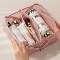 Tas Kosmetik Jaring Portabel Wanita 3 Lapis Kantong Rias Kapasitas Besar Tas Penyimpanan Jaring Perjalanan Mewah Tas Perlengkapan Mandi Bernapas