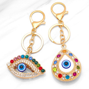 Porte-clés tendance œil bleu, couleur or et argent, avec breloque main de Fatima en cristal, accessoires 2026 - Product Image 1
