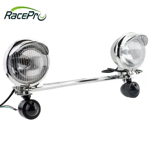 RACEPRO Steel Motorcycle Passing Turn Signals Spotlights LED Lamp Bar Custom