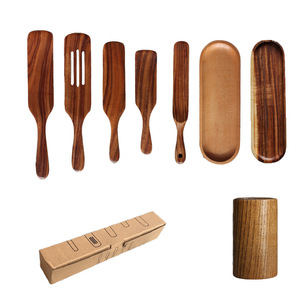 Juego de Utensilios de Cocina de Madera de Acacia Sunshine Hemu, 5 Piezas, Resistentes al Calor, Espátula, Cuchara, Colador para Ensaladas, Espátula de Madera - Product Image 4