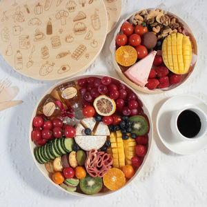 Emballage alimentaire à emporter boîte ronde en bois plateau en bois avec couvercle boîte à gâteau Burger boîte de nourriture végétarienne - Product Image 2