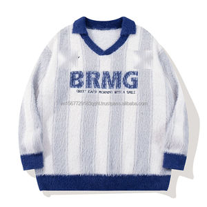 Suéter Casual de Otoño 2026, Diseño New Jersey, Estilo Vintage, Suave, con Rayas y Solapa, para Hombre y Mujer - Product Image 4