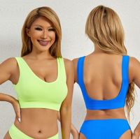 Soutien-gorge de sport sans couture côtelé à dos bas pour femme, rembourré, dos nageur, maintien moyen, en Spandex/Nylon, pour Yoga et Fitness, personnalisable en gros, OEM