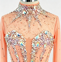 Robe de patinage artistique pour filles et enfants, dégradé pêche-orange, col montant, dos croisé, strass, pour spectacle