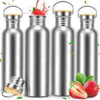 Botella Deportiva de Acero Inoxidable de Boca Ancha Personalizada 2024 con Tapa de Bambú y Termo, Botella de Agua Portátil a Precio Económico