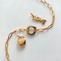 Pulsera de Cadena de Acero Inoxidable Chapada en Oro de 14K con Colgante de Letra LOVE de Apple para Mujer, Joyería Emanco