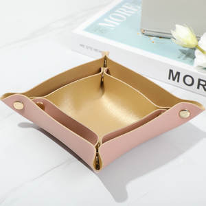 Boîte de rangement pliable en cuir de qualité supérieure, organisateur de bureau carré pour bijoux, cosmétiques, usage domestique et de bureau - Product Image 1