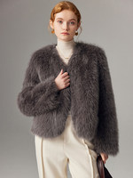Manteau en fausse fourrure shaggy de luxe pour femme, veste chaude d'hiver en fausse fourrure de renard, élégante veste courte en peluche à devant ouvert pour femme