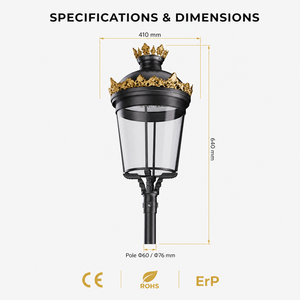 Lámpara <span class=keywords><strong>LED</strong></span> de Jardín para Campus y Hoteles, Ahorro de Energía, IP65, IK08, Carcasa de Aluminio Fundido a Presión, Cristal Farol, ENEC - Product Image 6