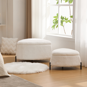 29.9" Wide 2-Piece Modern Faux Fur Upholstered Storage Ottoman Set with Metal Legs-Bedroom Footrest & Shoe Changing <b>Stool</b> - Product Image 1