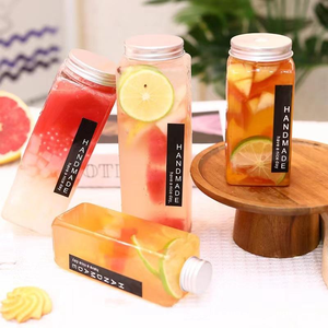 Custom Logo 500ml <b>Boba</b> Tea Bottle Milk Tea PET <b>Bubble</b> Bottle Square Shape Juice Bottle with Cap - Product Image 1