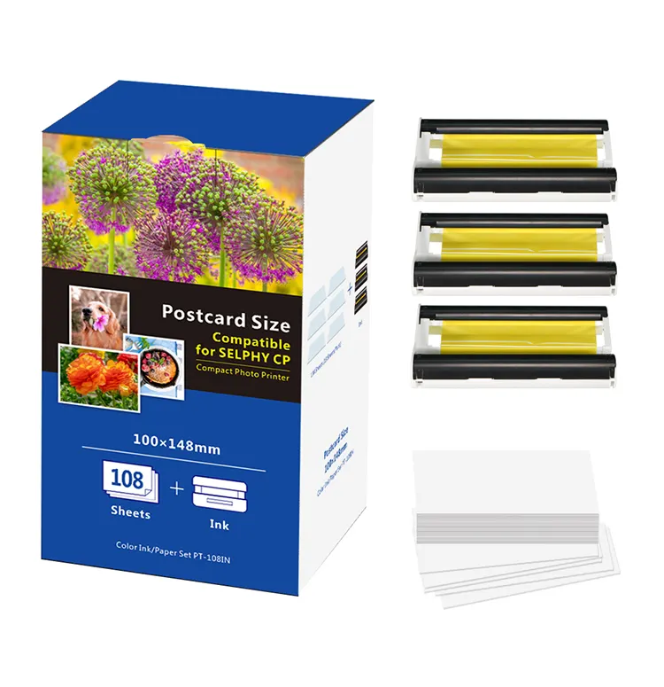 Hoogglanzend fotopapier zelfklevend mat fotografisch papier 3 inktcartridges + 108 vellen voor canon selphy cp1300