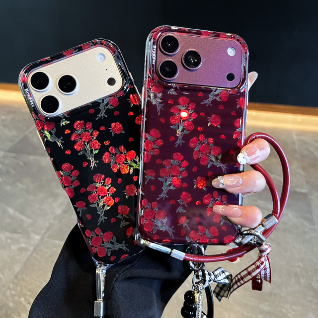 Premium Burgundy Red Rose Mobile Phone case for iPhone 16 17 1518 Pro Max Shell Fashion Shockproof Back Cover Funda Coque