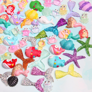 100 pièces de cabochons à dos plat <span class=keywords><strong>en</strong></span> résine, motifs coquillages marins, queues de sirène, sculptures féériques, breloques et pendentifs pour bijoux et colliers, vente <span class=keywords><strong>en</strong></span> gros <span class=keywords><strong>en</strong></span> sachet surprise - Product Image 4