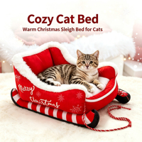Lit pour animaux de compagnie en forme de luge de Noël, lit chaud et lavable pour chat et chien, canapé en peluche doux pour animaux de compagnie de petite et moyenne taille