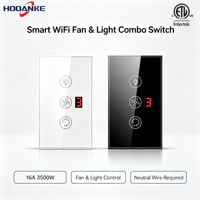 Ventilateur et éclairage intelligents WiFi Hooanke avec interrupteur tactile HWFL01-US 10A 3500W, fil neutre requis pour Smart Life Alexa OEM ODM