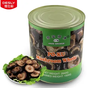 Manufacturer Canned Food Vegetables Bulk Wholesale 2840 g Canned Whole Part PO-KU Mushroom with Factory Price
