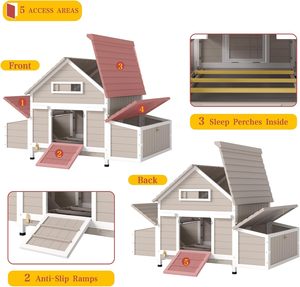 โรงเรือนเลี้ยงไก่ไม้ขนาดใหญ่ พร้อมกล่องทำรัง ที่นั่งสำหรับไก่ ถาดที่ถอดออกได้ ใช้ได้ทั้งภายในและภายนอกอาคาร - Product Image 4
