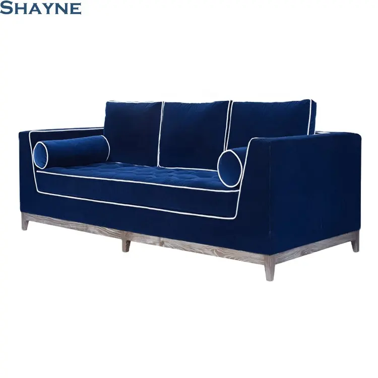 Shayne Furniture High Quality American Style Chesterfield Modern Blue Streamlined Velvet Sofa