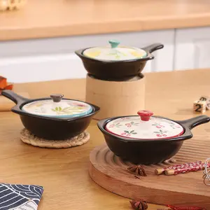Kompor Rumah Tangga Grosir Modern Keramik Memasak Putaran Pot Sarapan Menangani Mangkuk Piring Sup Casserole dengan Tutup