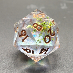 Dés D20 en résine transparente de 33 mm à bords vifs et cœur liquide, avec décor de feuille véritable, pour jeux de table DND <span class=keywords><strong>RPG</strong></span> - Product Image 1
