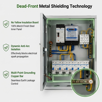Boîtier de distribution monophasé avec compteur kWh intégré et prises, disjoncteur principal 100A + disjoncteurs différentiels (RCBO) pour alimentation temporaire