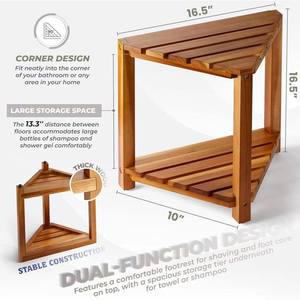 Kangyun Wooden <b>Shower</b> Stool 25.4x41.9x41.9cm With <b>Storage</b> <b>Rack</b> For Bathroom Use - Product Image 2