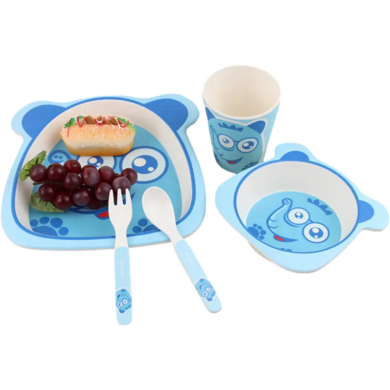 cute design bamboo fiber children tableware set kids plates and bowls
