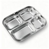 Vajilla Moderna de Alta Calidad, Platos Compartimentados para Comedor Escolar, Bandeja de Comida Rápida de Acero Inoxidable SUS 304