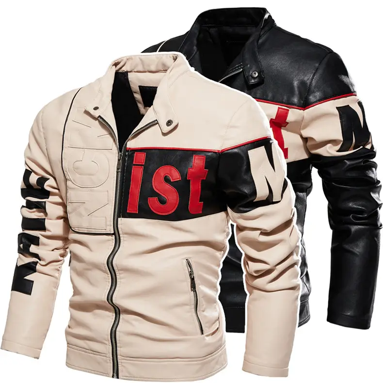Winter Men's Motorcycle Style Business Warm Colorblock Plus Velvet Men's Leather Jacket Men Jackets Winter