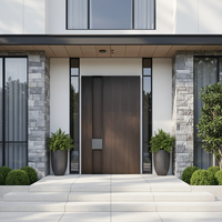 Porte d'entrée pivotante en aluminium, grain de bois, serrure intelligente, charnière multipoints hors axe, résistante aux UV, fluorocarbone, taille personnalisée, entrée de villa