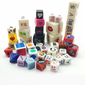 custom printed d6 d20 plastic acrylic resin dice cube logo engrave or engraved UV printing and silk screen printing