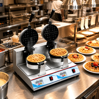 Gaufrier électrique professionnel double poste avec plaques rondes pour hôtels, restaurants et services de traiteur