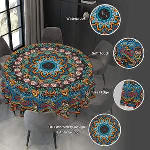 Nappe ronde de plage nautique étoile de mer de l'océan côtier décorations de fête de pique-nique imperméable nappe de Stock - Product Image 5