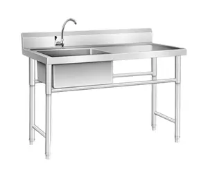 2023 Most Ordered Commercial Kitchen Stainless Steel Work Table With Sink Kitchen Sink With Drain Board