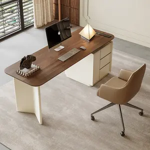 Modern light luxury Walnut color board desk simple cream wind desk home multi-function computer desk