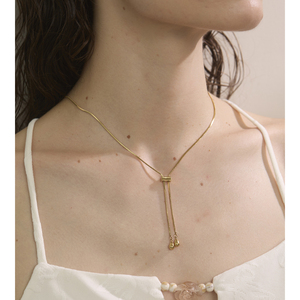 JINYOU 207 Fashion Stainless Steel Snake Shape Chain Adjustable <strong>Long</strong> Double Water Drop Pendant <strong>Necklace</strong> - Product Image 5