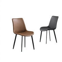Chaise de salle à manger moderne en bois brun massif avec panneau en acier carbone et MDF, pieds en métal rembourrés