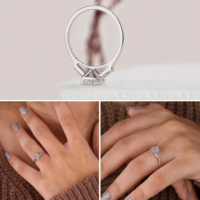 Bague de fiançailles en or massif 14K/18K avec trois diamants de laboratoire certifiés IGI CVD/HPHT, taille coussin allongée et baguette conique, 1 carat