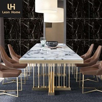 Meubles de salle à manger de luxe, table à manger en marbre avec base en acier inoxydable pour 8 personnes