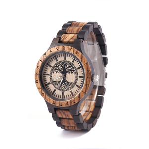 Cinturino in legno di lunghezza regolabile movimento giapponese Norse Yggdrasil <span class=keywords><strong>albero</strong></span> <span class=keywords><strong>della</strong></span> <span class=keywords><strong>vita</strong></span> <span class=keywords><strong>orologio</strong></span> vichingo - Product Image 1