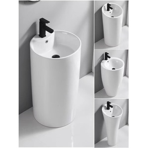 Petit lavabo sur pied en céramique intégré, lavabo sur pied monobloc, ouverture pour robinet à trou unique pour salle de bain - Product Image 6