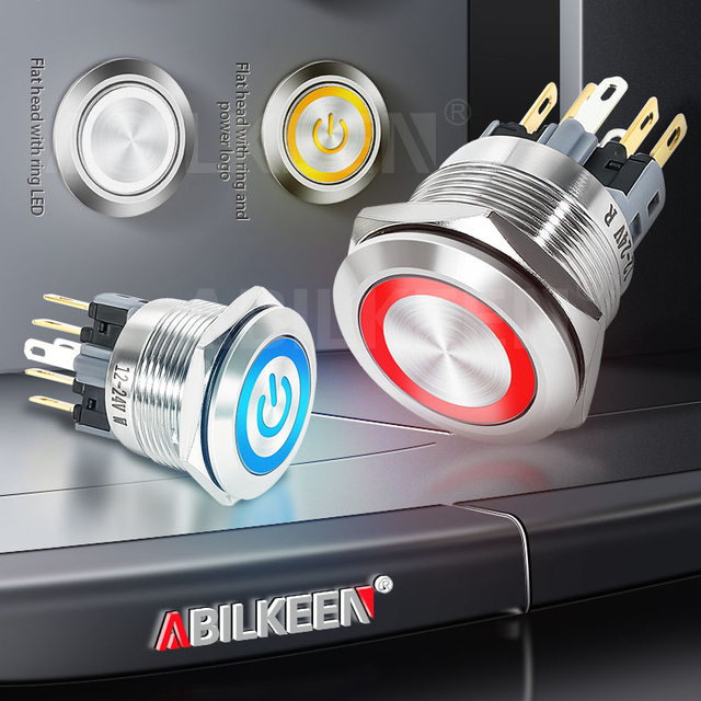 ABILKEEN Waterproof 22mm to 30mm Stainless Steel 5A Power Control Push Button Self-reset Self-lock LED Illuminated Button Switch