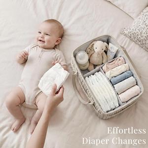 Panier de rangement matelassé tendance motif épi de blé multi-poches pour couches et accessoires de bébé, idéal pour l'organisation de la chambre de bébé et les cadeaux de naissance - Product Image 6