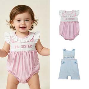 Tenues assorties pour frères et sœurs, barboteuse à volants pour bébé fille et garçon, « Petit frère et petite sœur » - Product Image 1