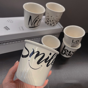 Custom No Handle Ceramic Mug Simple Letter Handheld Latte Coffee Cup for Cafe - Product Image 5
