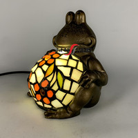 Lampe de table décorative en verre teinté peinte à la main, style Tiffany, motif animal, cadeau, lampe de chevet LED