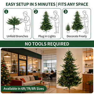 Arbre de Noël Artificiel en PE de 2,3 m (7,5 pi) avec 500-1000 Lumières LED Multicolores Chaudes, Ignifuge et Écologique pour Usage Intérieur - Vente en Gros - Product Image 5