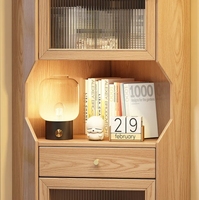 Armoire de rangement d'angle triangulaire rétro en bois massif blanc avec hauteur réglable en verre pour salle à manger/salon, artisanale et élégante